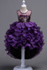 Afbeelding in Gallery-weergave laden, Hoge lage ronde hals mouwloze paarse meisjes feestjurken