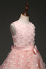 Afbeelding in Gallery-weergave laden, Boothals mouwloze roze meisjesjurken met strik