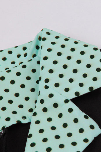 Groene korte mouwen polka dots 1950s jurk met riem