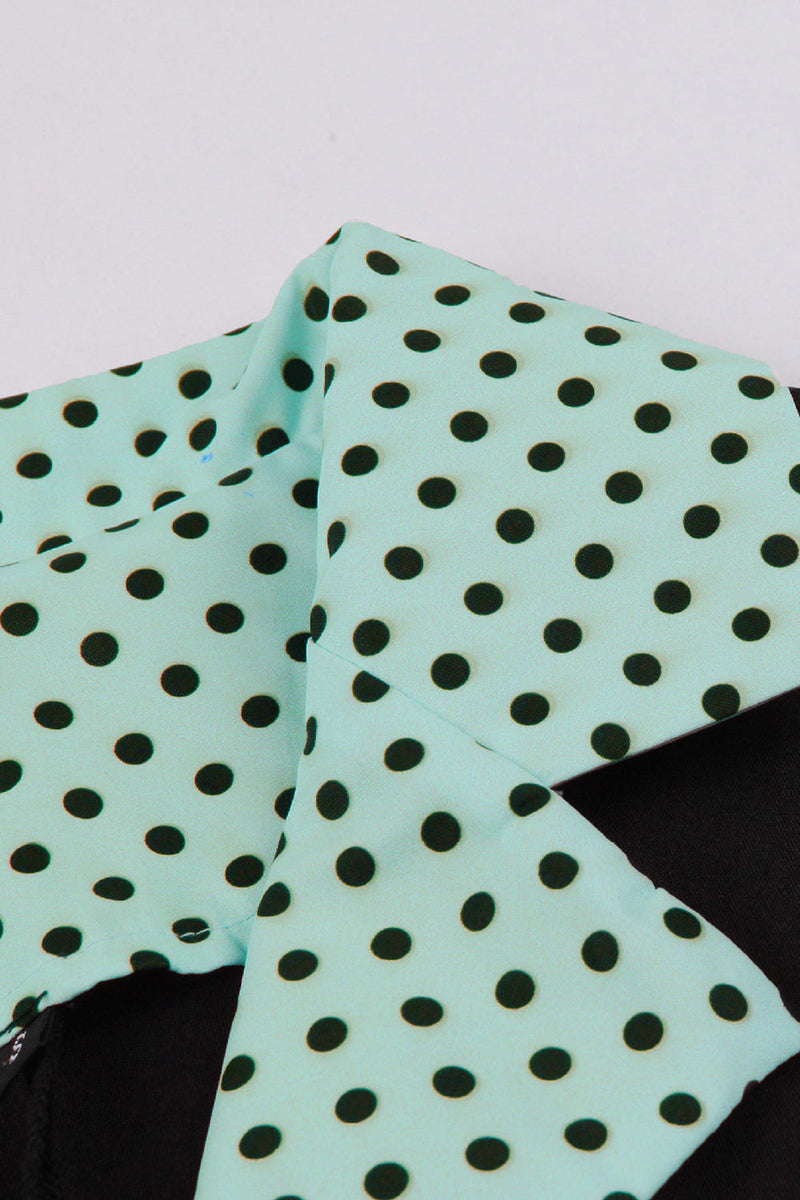 Afbeelding in Gallery-weergave laden, Groene korte mouwen polka dots 1950s jurk met riem