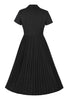 Afbeelding in Gallery-weergave laden, Zwarte V-hals A Line jaren 1950 jurk met korte mouwen