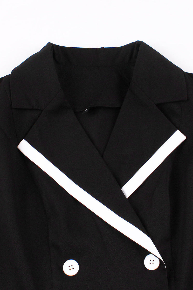 Afbeelding in Gallery-weergave laden, Zwarte V-hals A Line jaren 1950 jurk met korte mouwen