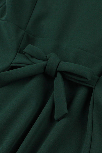 Groene diepe V-hals 1950s jurk met korte mouwen