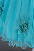 Afbeelding in Gallery-weergave laden, Blauwe A Line Bowknot Meisjes Feestjurken Met 3D Bloemen