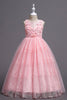 Afbeelding in Gallery-weergave laden, Roze ronde hals meisjes jurken met 3D bloemen