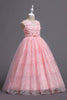Afbeelding in Gallery-weergave laden, Roze ronde hals meisjes jurken met 3D bloemen
