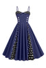 Afbeelding in Gallery-weergave laden, Lichtblauwe stippen spaghettibandjes 1950s jurk