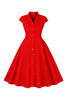 Afbeelding in Gallery-weergave laden, Rode V-hals 1950s jurk met korte mouwen