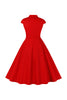 Afbeelding in Gallery-weergave laden, Rode V-hals 1950s jurk met korte mouwen