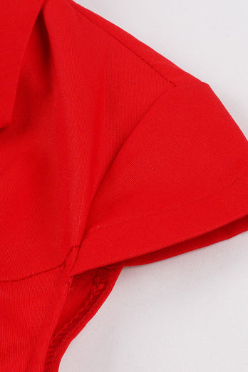Rode V-hals 1950s jurk met korte mouwen