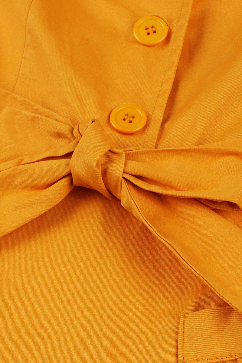 Afbeelding in Gallery-weergave laden, Gele Swing V hals vintage jurk met korte mouwen