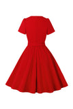 Rode V hals Bowknot korte mouwen Retro Swing Dress