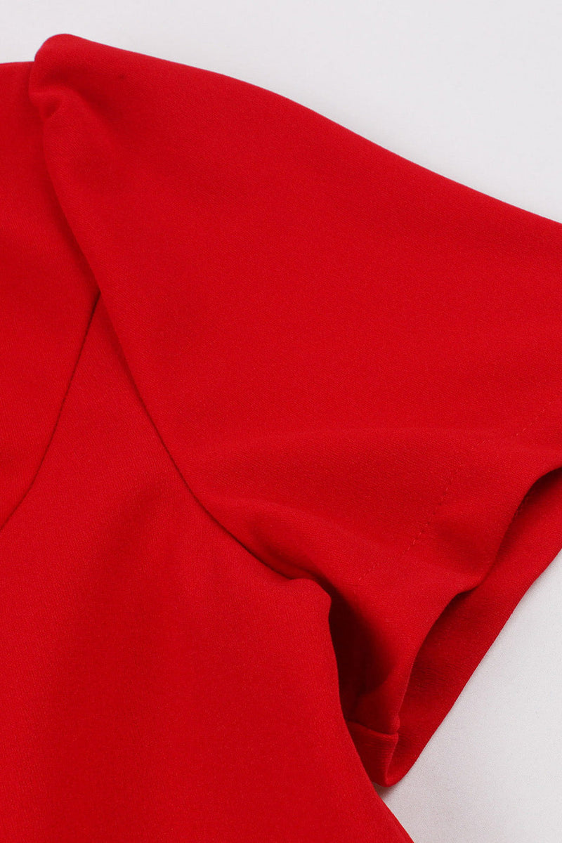 Afbeelding in Gallery-weergave laden, Rode V hals Bowknot korte mouwen Retro Swing Dress