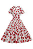 Afbeelding in Gallery-weergave laden, Witte kersen print halter vintage jurk met korte mouwen