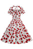 Afbeelding in Gallery-weergave laden, Witte kersen print halter vintage jurk met korte mouwen