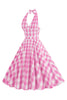 Afbeelding in Gallery-weergave laden, Roze halter geruite mouwloze jaren 1950 jurk met riem
