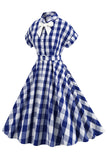 Roze geruite Bowknot jaren 1950 jurk met korte mouwen