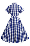 Roze geruite Bowknot jaren 1950 jurk met korte mouwen