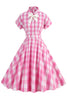 Afbeelding in Gallery-weergave laden, Roze geruite Bowknot jaren 1950 jurk met korte mouwen