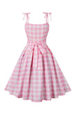 Roze Plaid Pin Up Vintage jaren 1950 Jurk