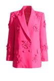 Fuchsia Double Breated Peak Revers Dames Blazer met Bloemen