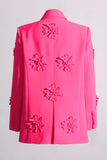 Fuchsia Double Breated Peak Revers Dames Blazer met Bloemen