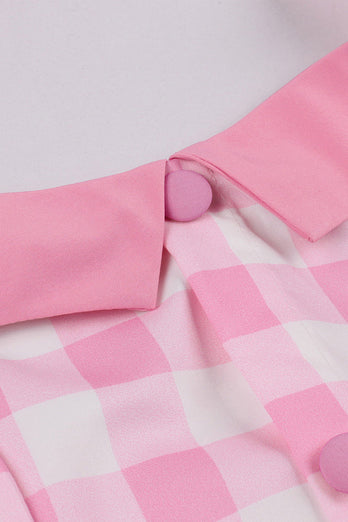 Een lijn halster hals roze geruit roze jaren 1950 jurk