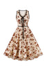 Afbeelding in Gallery-weergave laden, Een lijn V hals abrikoos vintage jurk met appiques