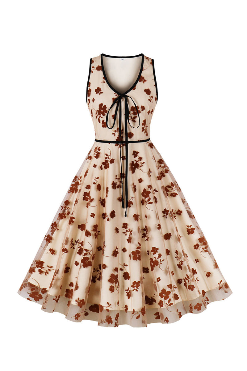 Afbeelding in Gallery-weergave laden, Een lijn V hals abrikoos vintage jurk met appiques