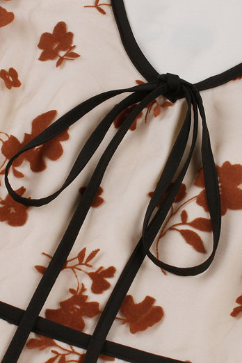 Een lijn V hals abrikoos vintage jurk met appiques