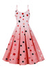 Afbeelding in Gallery-weergave laden, Een lijn spaghetti riemen roze polka dots vintage jurk