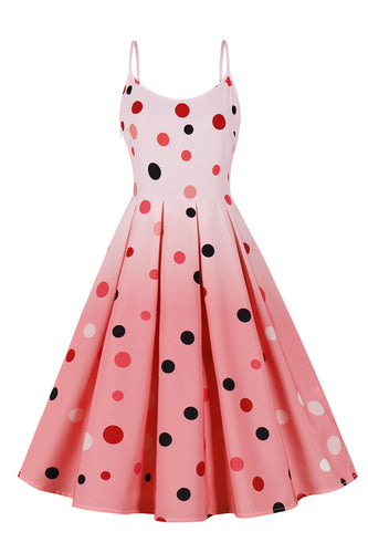 Een lijn spaghetti riemen roze polka dots vintage jurk