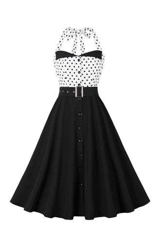 Een lijn halter hals polka dots zwarte jaren 1950 jurk