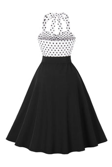 Een lijn halter hals polka dots zwarte jaren 1950 jurk