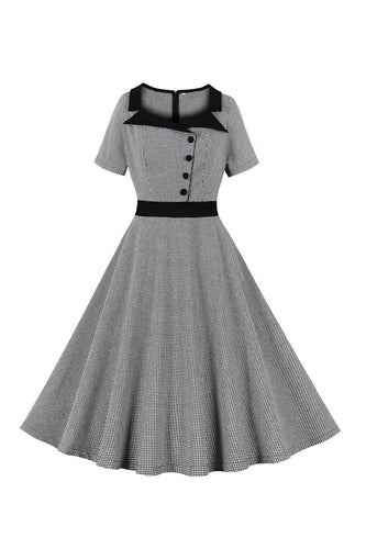 Plaid Black Swing jaren 1950 jurk met knopen