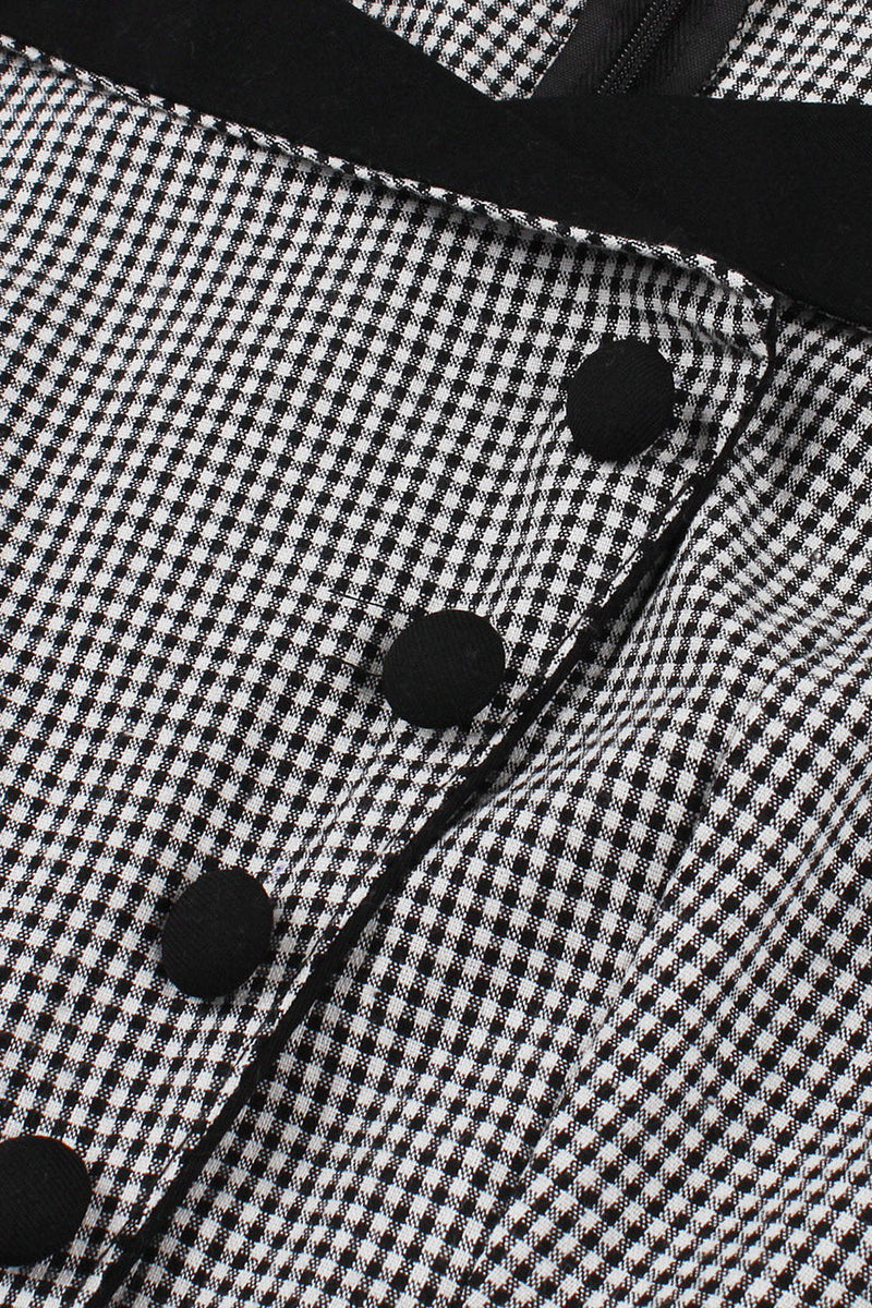 Afbeelding in Gallery-weergave laden, Plaid Black Swing jaren 1950 jurk met knopen