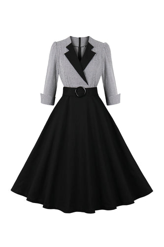 Lange mouwen Plaid Swing 1950s jurk met riem