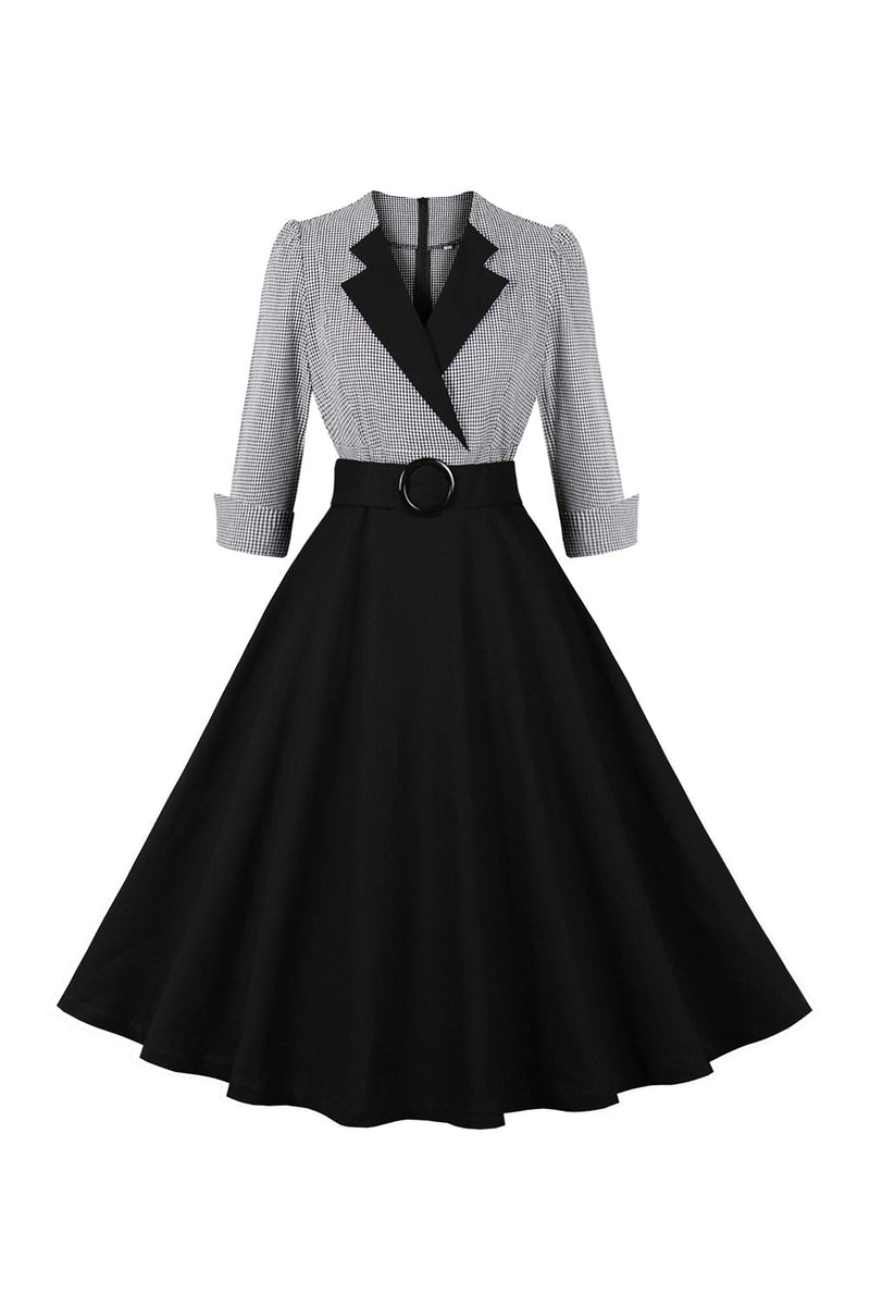 Afbeelding in Gallery-weergave laden, Lange mouwen Plaid Swing 1950s jurk met riem