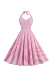 Roze strepen Halter Swing Jaren 1950 Jurk