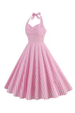 Roze strepen Halter Swing Jaren 1950 Jurk