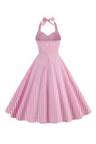 Roze strepen Halter Swing Jaren 1950 Jurk