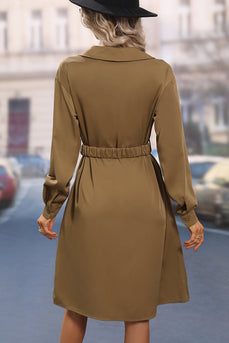Bruine casual jurk met lange mouwen en riem