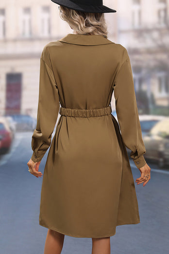 Bruine casual jurk met lange mouwen en riem