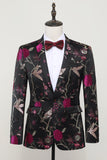 Zwarte Jacquard Satijn Gekerfde Revers Blazer