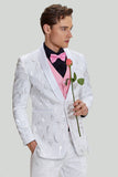 Witte Jacquard Satijn 2 Delige Sjaal Revers Heren Prom Suits