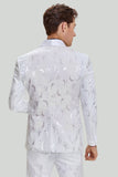 Witte Jacquard Satijn 2 Delige Sjaal Revers Heren Prom Suits