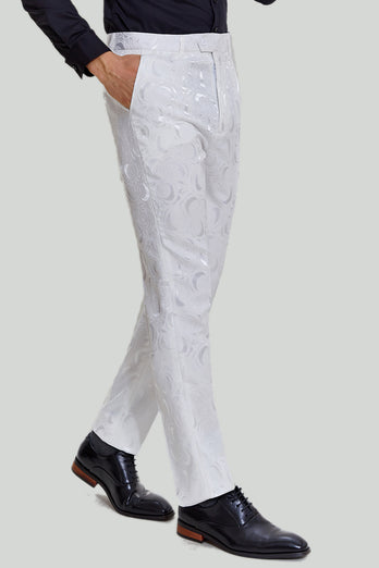 Witte Jacquard Satijn 2 Delige Sjaal Revers Heren Prom Suits