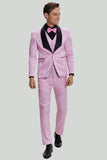 Roze Jacquard Satijn sjaal Revers 3 Delige Heren Prom Suits