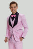 Afbeelding in Gallery-weergave laden, Roze Jacquard Satijn sjaal Revers 3 Delige Heren Prom Suits