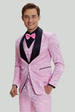 Roze Jacquard Satijn sjaal Revers 3 Delige Heren Prom Suits